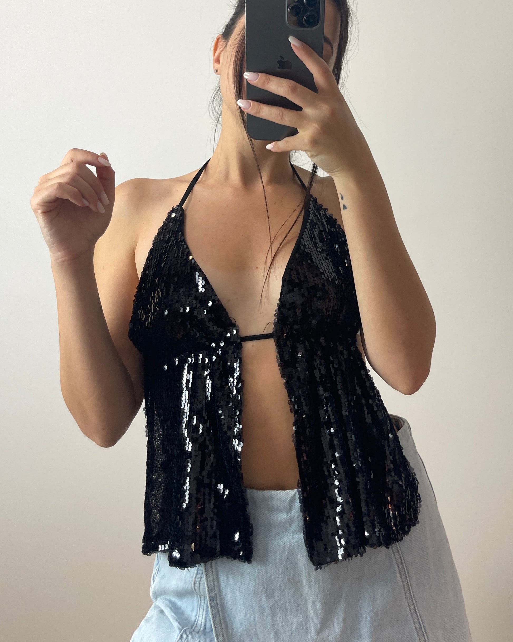 Top Paillettes Nero