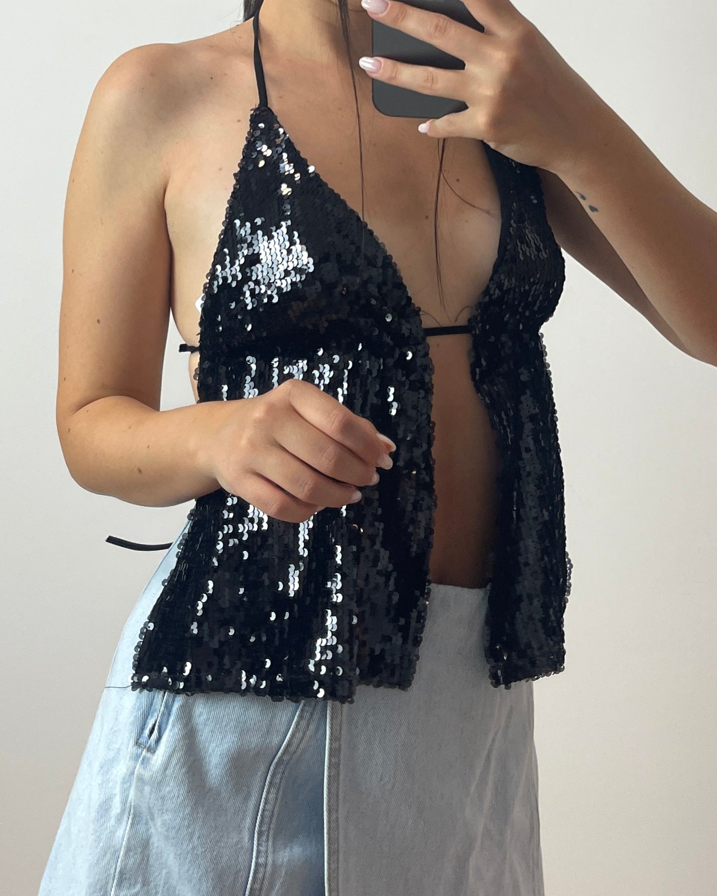 Top Paillettes Nero
