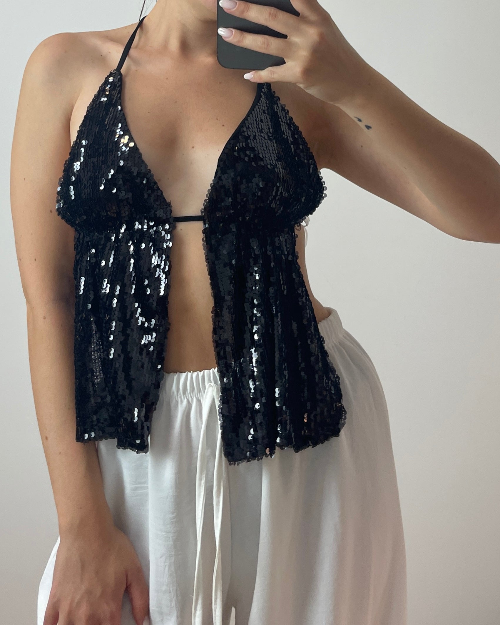 Top Paillettes Nero